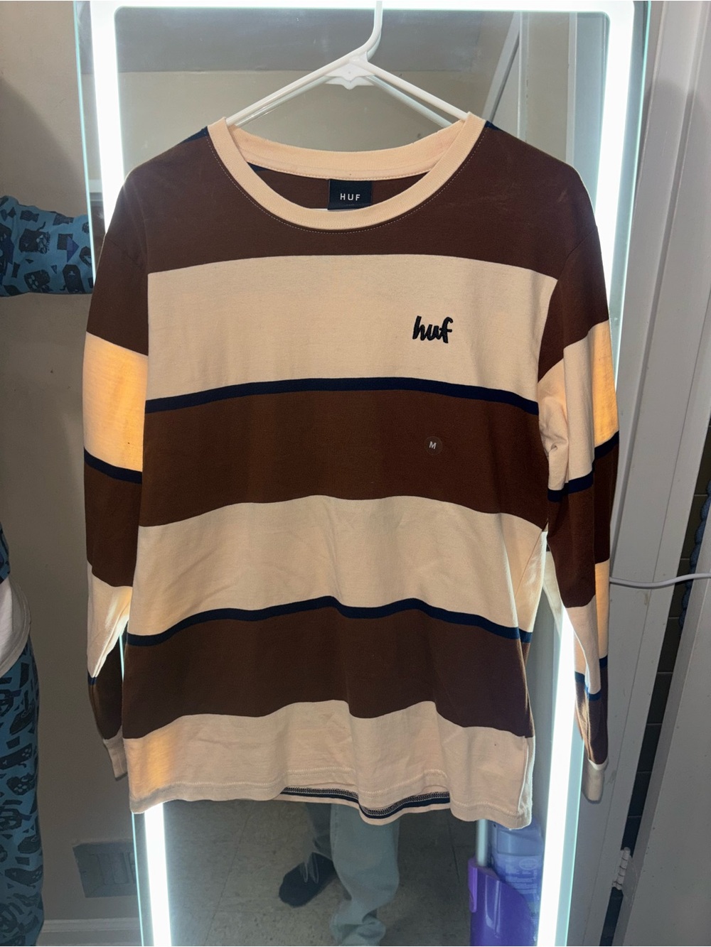 HUF Brown, Cream & Navy Striped Long Sleeve Tee